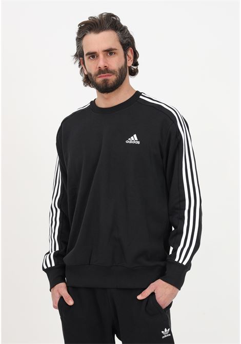 Essentials French Terry 3-Stripes men's black crewneck sweatshirt ADIDAS PERFORMANCE | Hoodie | IC9317.