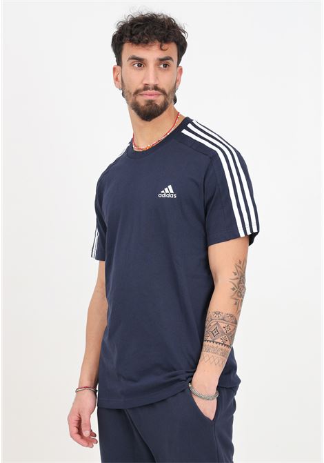 T-shirt da uomo blu notte Essentials single jersey 3-stripes ADIDAS PERFORMANCE | IC9335.