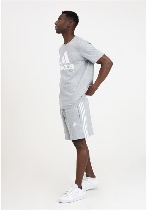 Shorts da uomo grigi e bianchi Essentials french terry 3 stripes ADIDAS PERFORMANCE | IC9437.