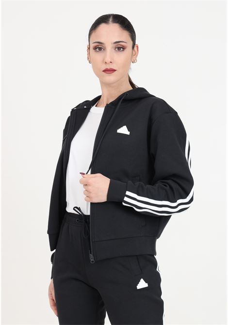 Black and white women's future icons 3 stripes full zip hoodie ADIDAS PERFORMANCE | Hoodie | IN9475.