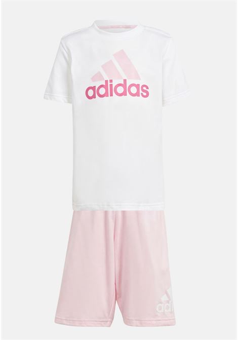 Pink and white girl's outfit Essentials logo tee and short ADIDAS PERFORMANCE | IQ4089.