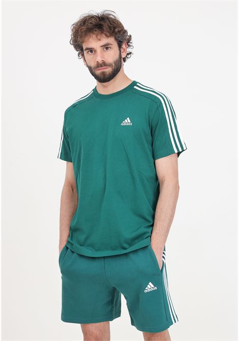 Shorts da uomo verdi e bianchi Essentials french terry 3 stripes ADIDAS PERFORMANCE | IS1342.