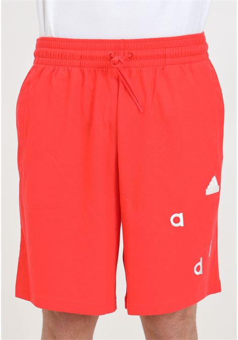 Shorts rossi da uomo con patch logo e lettering logo cucito ADIDAS PERFORMANCE | Shorts | IS2004.