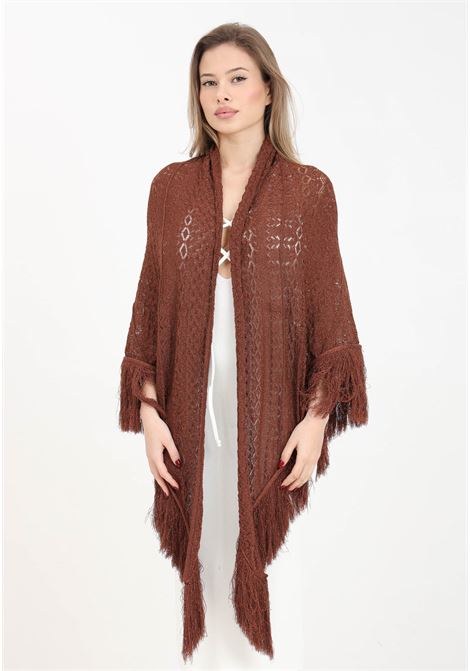 Brown women's cape in lurex knit AKEP | Capes | ACKD05070MORO
