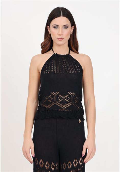 Black perforated women's top AKEP | Tops | CNKD05063NERO