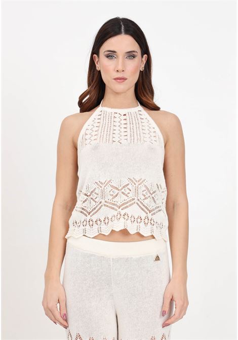 Cream women's top with perforated texture AKEP | Tops | CNKD05063PANNA
