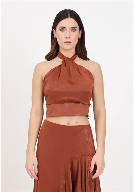 Brown women's top with jewel fringe band AKEP | Tops | CNKD05154MORO