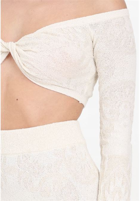 Cream women's crop top in bouclé knit with tone-on-tone design AKEP | MGKD05042PANNA