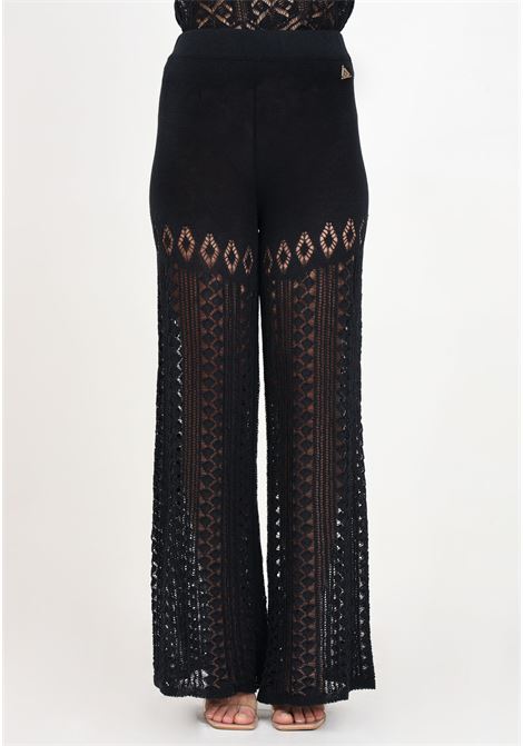 Black perforated women's trousers AKEP | PTKD05074NERO
