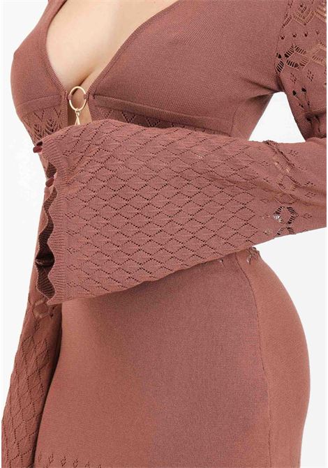 Short brown women's dress with logo detail AKEP | VSKD05012MORO