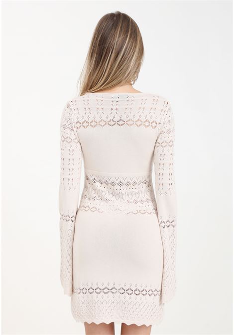 Short cream women's dress with logo detail AKEP | Dresses | VSKD05012PANNA
