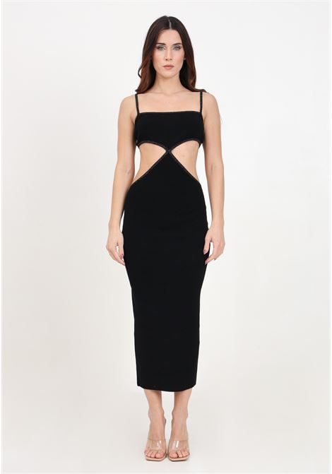 Black women's dress with cut out and slit details AKEP | Dresses | VSKD05014NERO