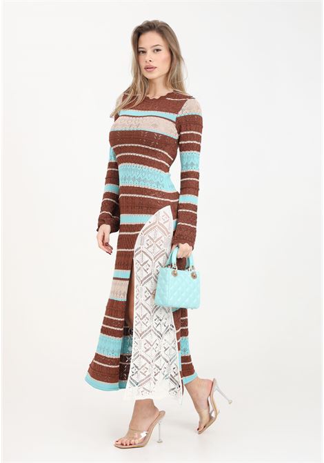 Long multicolor women's dress in lurex knit with slit AKEP | Dresses | VSKD05045MORO
