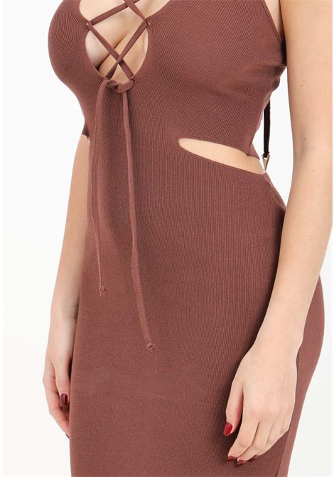 Women's brown knitted midi dress AKEP | VSKD05081MORO