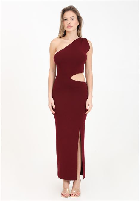 Long burgundy one-shoulder women's dress AKEP | Dresses | VSKD05082BORDEAUX