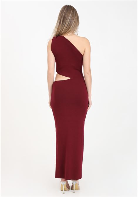 Long burgundy one-shoulder women's dress AKEP | VSKD05082BORDEAUX