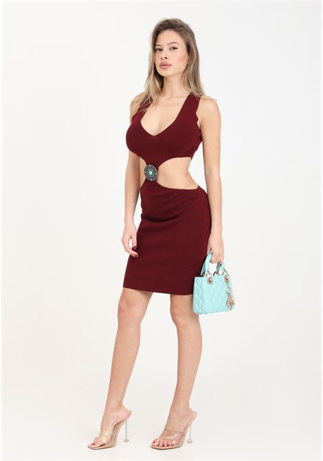Short burgundy women's dress with Texan buckle AKEP | Dresses | VSKD05083BORDEAUX