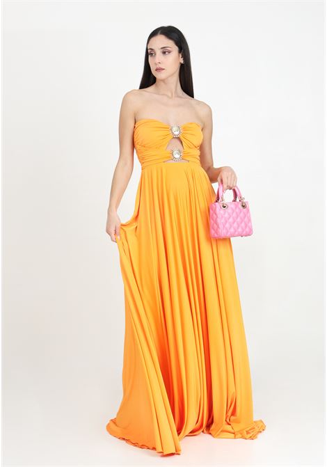 Long orange women's dress with golden metal details ALMA SANCHEZ | ABITO AERAALBICOCCA