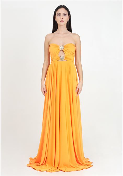 Long orange women's dress with golden metal details ALMA SANCHEZ | ABITO AERAALBICOCCA