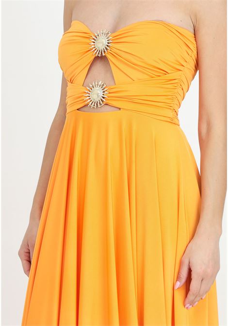 Long orange women's dress with golden metal details ALMA SANCHEZ | Dresses | ABITO AERAALBICOCCA