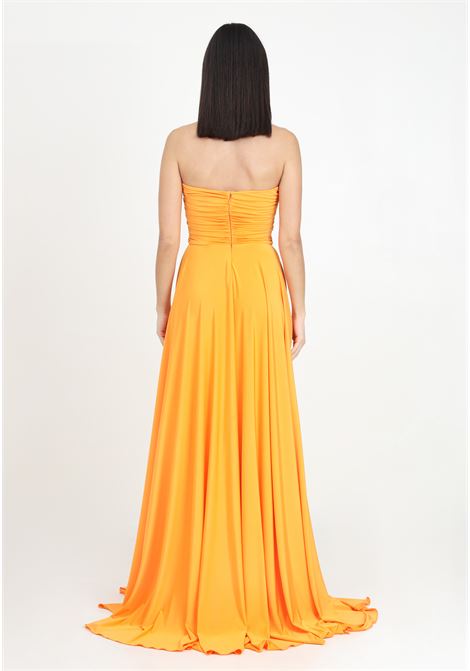 Long orange women's dress with golden metal details ALMA SANCHEZ | Dresses | ABITO AERAALBICOCCA