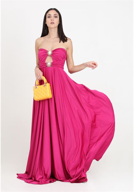Long fuchsia women's dress with golden metal details ALMA SANCHEZ | Dresses | ABITO AERAMAGENTA