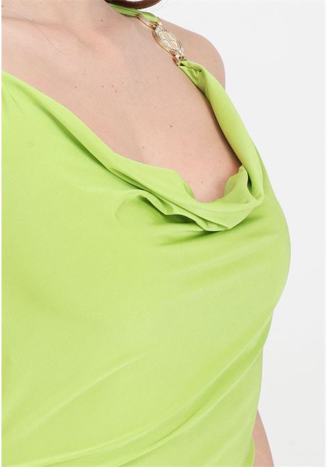 Long lime green women's dress with golden metal details on the straps ALMA SANCHEZ | Dresses | ABITO ALBILIME