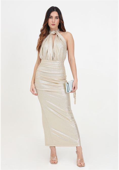 Gold women's dress with halter fastening ALMA SANCHEZ | Dresses | ABITO AZARA-ELORO