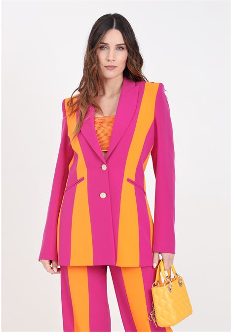Orange and fuchsia women's jacket with vertical stripes ALMA SANCHEZ | GIACCA JINASARANCIONE - FUCSIA