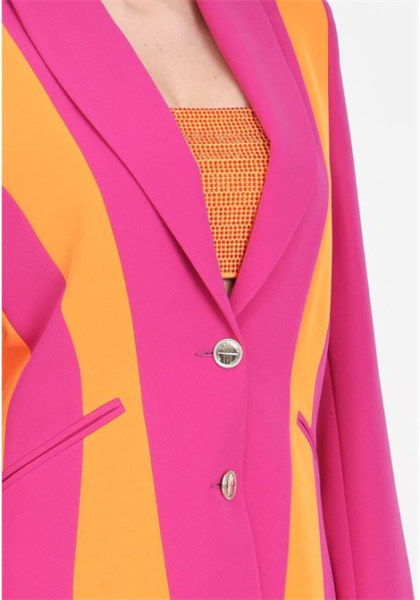 Orange and fuchsia women's jacket with vertical stripes ALMA SANCHEZ | Blazer | GIACCA JINASARANCIONE - FUCSIA