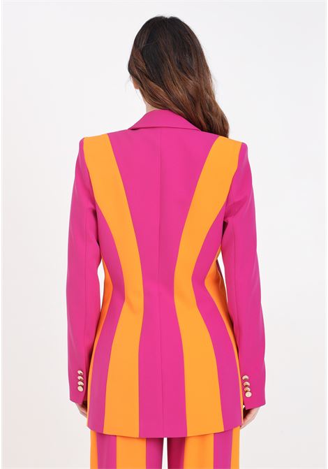 Orange and fuchsia women's jacket with vertical stripes ALMA SANCHEZ | Blazer | GIACCA JINASARANCIONE - FUCSIA