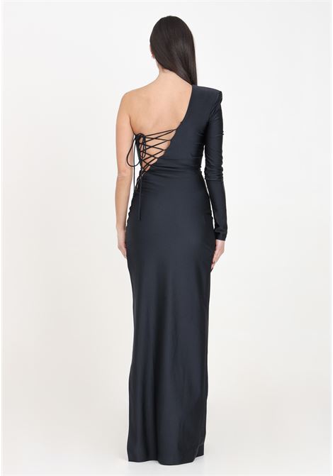 Long black one-shoulder women's dress with side weaving AMEN | Dresses | HMS24501009