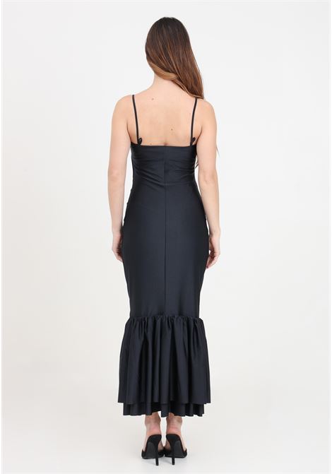 Long black women's dress with flounces on the bottom in lycra AMEN | Dresses | HMS24513009
