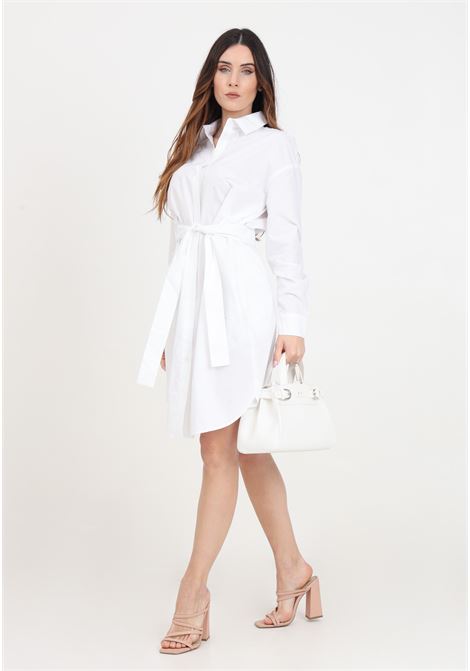 Short white women's pinafore dress in cotton poplin with belt ARMANI EXCHANGE | Dresses | 3DYA32YN4RZ1000