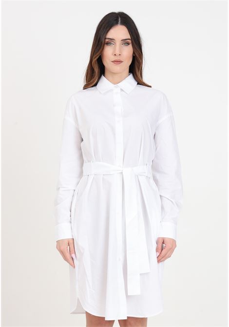 Short white women's pinafore dress in cotton poplin with belt ARMANI EXCHANGE | 3DYA32YN4RZ1000