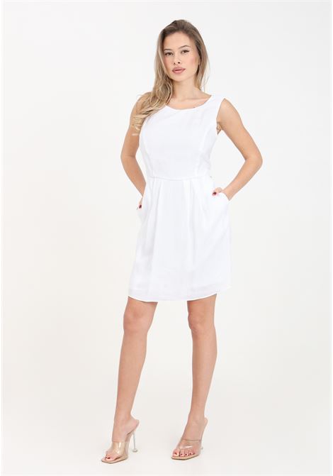 Short white women's dress in satin crepe with pleats ARMANI EXCHANGE | 3DYA66YN9RZ1000