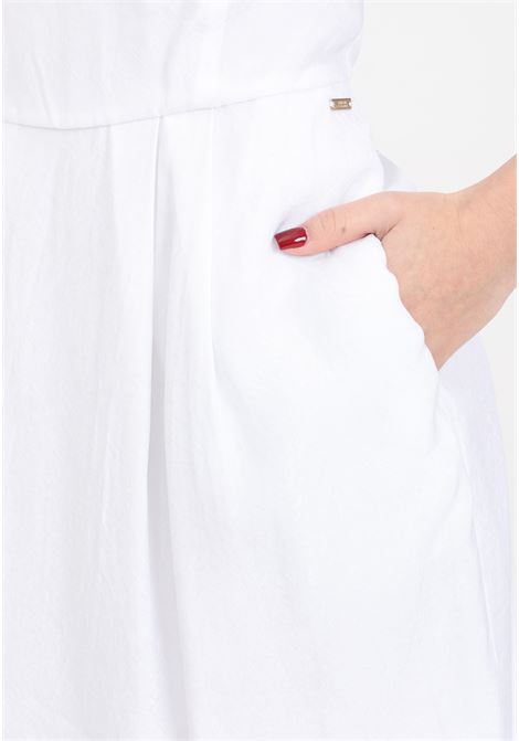 Short white women's dress in satin crepe with pleats ARMANI EXCHANGE | 3DYA66YN9RZ1000