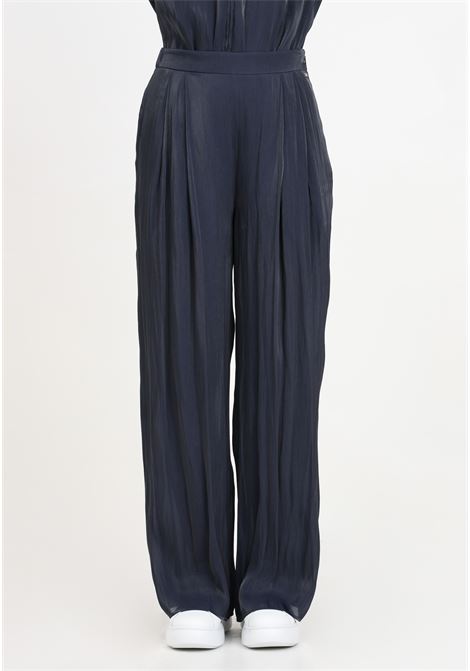 Blueberry jel women's straight leg trousers in shiny creponne ARMANI EXCHANGE | 3DYP19YNUUZ1593