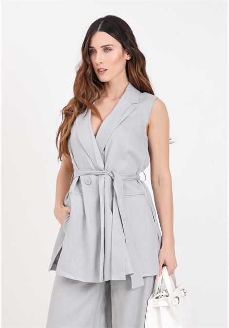Gray double-breasted women's waistcoat in linen and cotton canvas ARMANI EXCHANGE | Vests | 3DYQ12YN1RZ1995