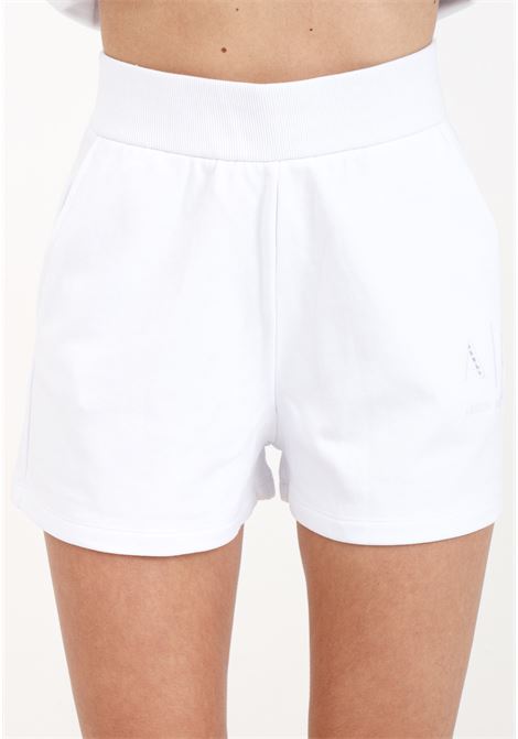 Shorts da donna bianchi con ricamo logo trama forata ARMANI EXCHANGE | 3DYS71YJFDZ1000