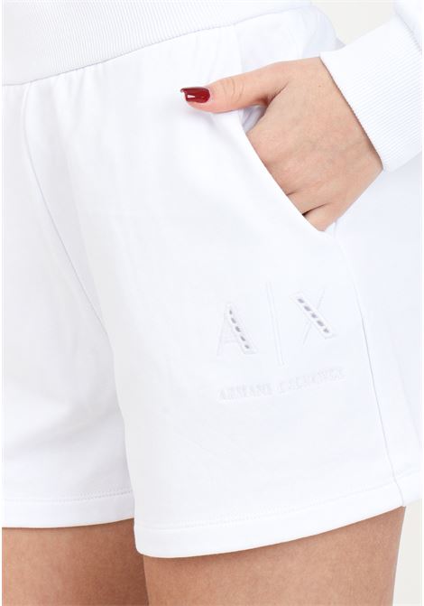 Shorts da donna bianchi con ricamo logo trama forata ARMANI EXCHANGE | Shorts | 3DYS71YJFDZ1000