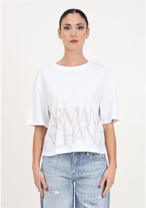 T-shirt da donna bianca cropped in misto cotone fiammato ARMANI EXCHANGE | T-shirt | 3DYT33YJ8XZ1000