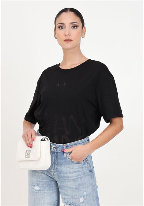 Black cropped women's t-shirt in slub cotton blend ARMANI EXCHANGE | 3DYT33YJ8XZ1200