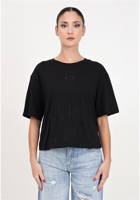 T-shirt da donna nera cropped in misto cotone fiammato ARMANI EXCHANGE | T-shirt | 3DYT33YJ8XZ1200