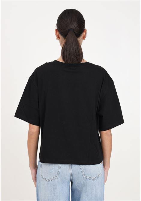 Black cropped women's t-shirt in slub cotton blend ARMANI EXCHANGE | 3DYT33YJ8XZ1200