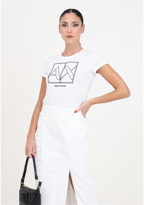 T-shirt da donna bianca con logo ricamato a contrasto ARMANI EXCHANGE | T-shirt | 3DYT38YJ8QZ1000
