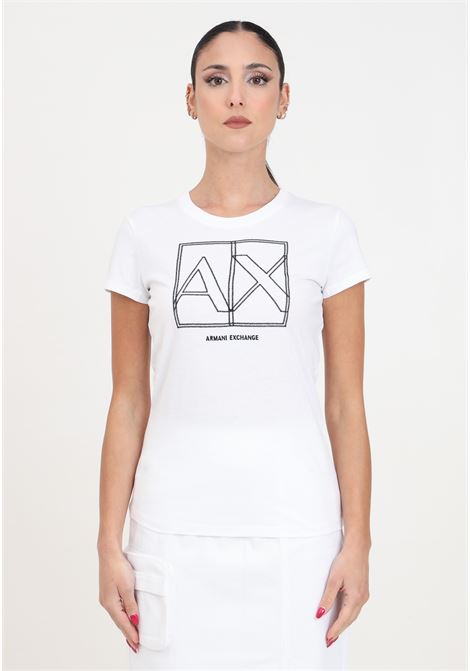 White women's T-shirt with contrasting embroidered logo ARMANI EXCHANGE | T-shirt | 3DYT38YJ8QZ1000