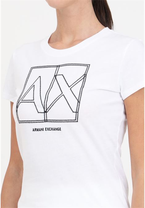 T-shirt da donna bianca con logo ricamato a contrasto ARMANI EXCHANGE | 3DYT38YJ8QZ1000