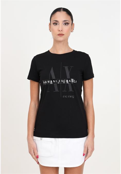 T-shirt da donna nera con stampa logo sul davanti ARMANI EXCHANGE | 3DYT43YJ3RZ1200