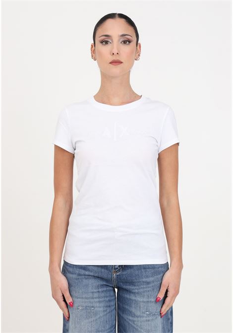 T-shirt da donna bianca con logo ricamato ARMANI EXCHANGE | 3DYT58YJ3RZ1000